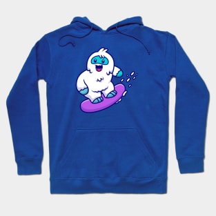 Cute Yeti Surfing In The Snow Cartoon Hoodie